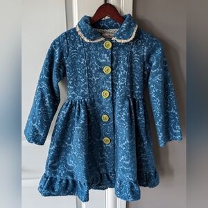 Girl's American Widgeon teal blue mid weight lined dress coat, US Size 7